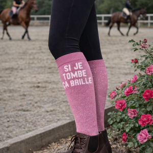 Chaussettes d’Équitation Paillettes à Slogan – Qualité Premium – Si je tombe ça brille
