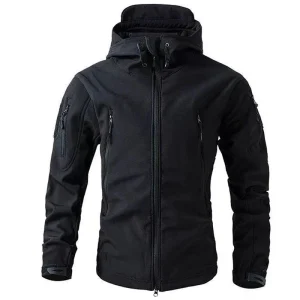 Veste Softshell Homme – Veste d’Extérieur Imperméable avec Capuche et Poches