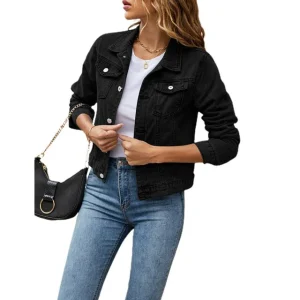 Veste en jean femme – Coupe regular, fermeture à boutons et manches longues