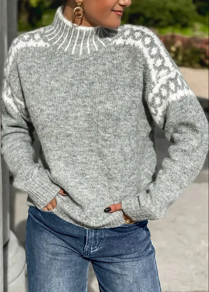 Stephanie ~ Pull Col Roulé Décontracté Avec Motif Imprimé