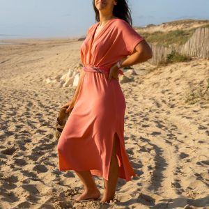 Robe drapée Corail