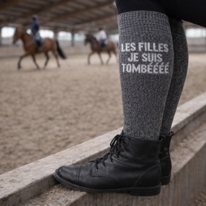 Chaussettes d’Équitation Paillettes à Slogan – Qualité Premium – Les filles je suis tombéééé