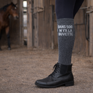 Chaussettes d’Équitation Paillettes à Slogan – Qualité Premium – Dans 500m y a la buvette