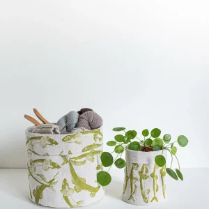 Panier Motif Capelans vert en lin