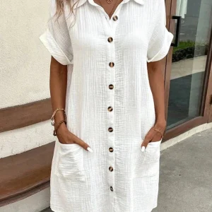 Lea ~ Robe d'été en coton-lin avec col en V